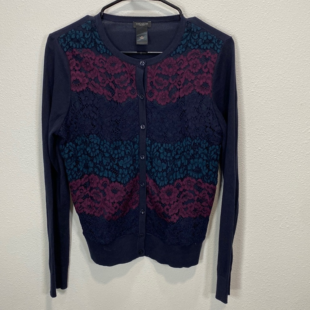 Ann Taylor lace front cardigan sweater